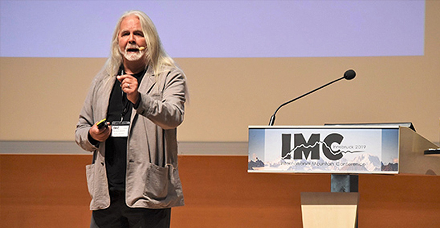 Professor Mark Aldenderfer delivered a keynote address at the International Mountain Conference last month. Photo courtesy of the Mountain Research Initiative.