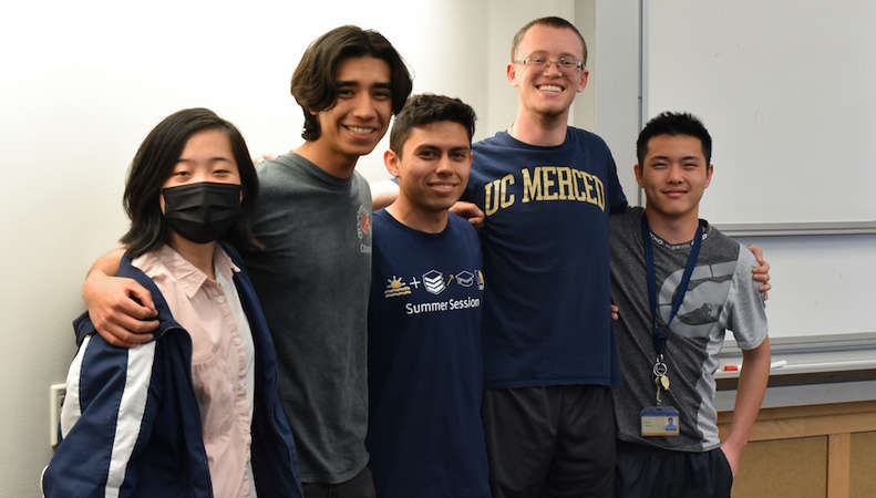 The team was EvapoInspiration won the recent Water Hack Challenge. It included five UC Merced students: Yulin Lin, Luis Fujarte, Carolyn Cui, Joshua Tapia, and Ryan Milstrey