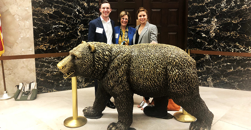 Ph.D. students Craig Ennis and Vicky Espinoza visited Sacramento with Vice Provost and Graduate Dean Marjorie Zatz to speak with lawmakers about the contribution of graduate research to California's development.