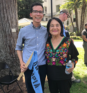 Luce fellow Ivan Soto and activist Dolores Huerta at a rally at the State Capitol to support drinking water  policy work.