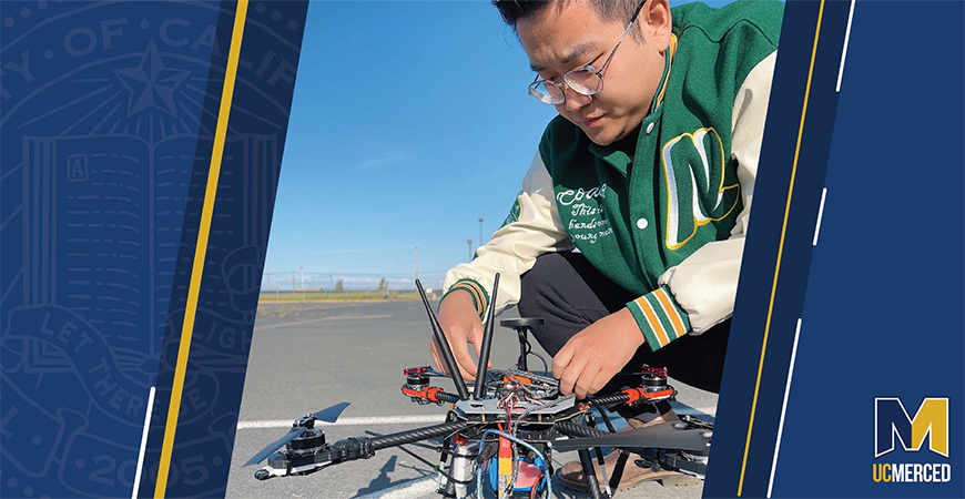 Graduate student Di An uses drones to assess soil carbon.