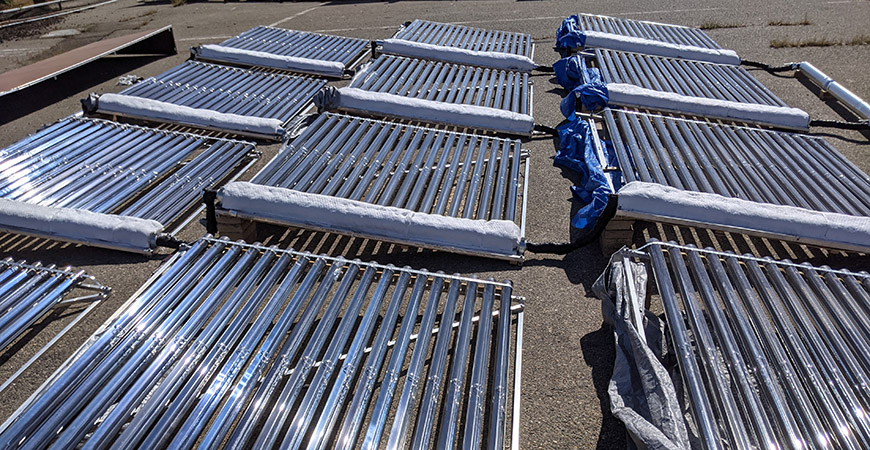 A 10 kW array on location at UC Merced. This is one of the two innovative technologies in the Department of Energy's desalination contest.