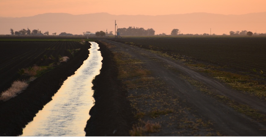An irrigation water delivery canal in the San Joaquin Valley of California,